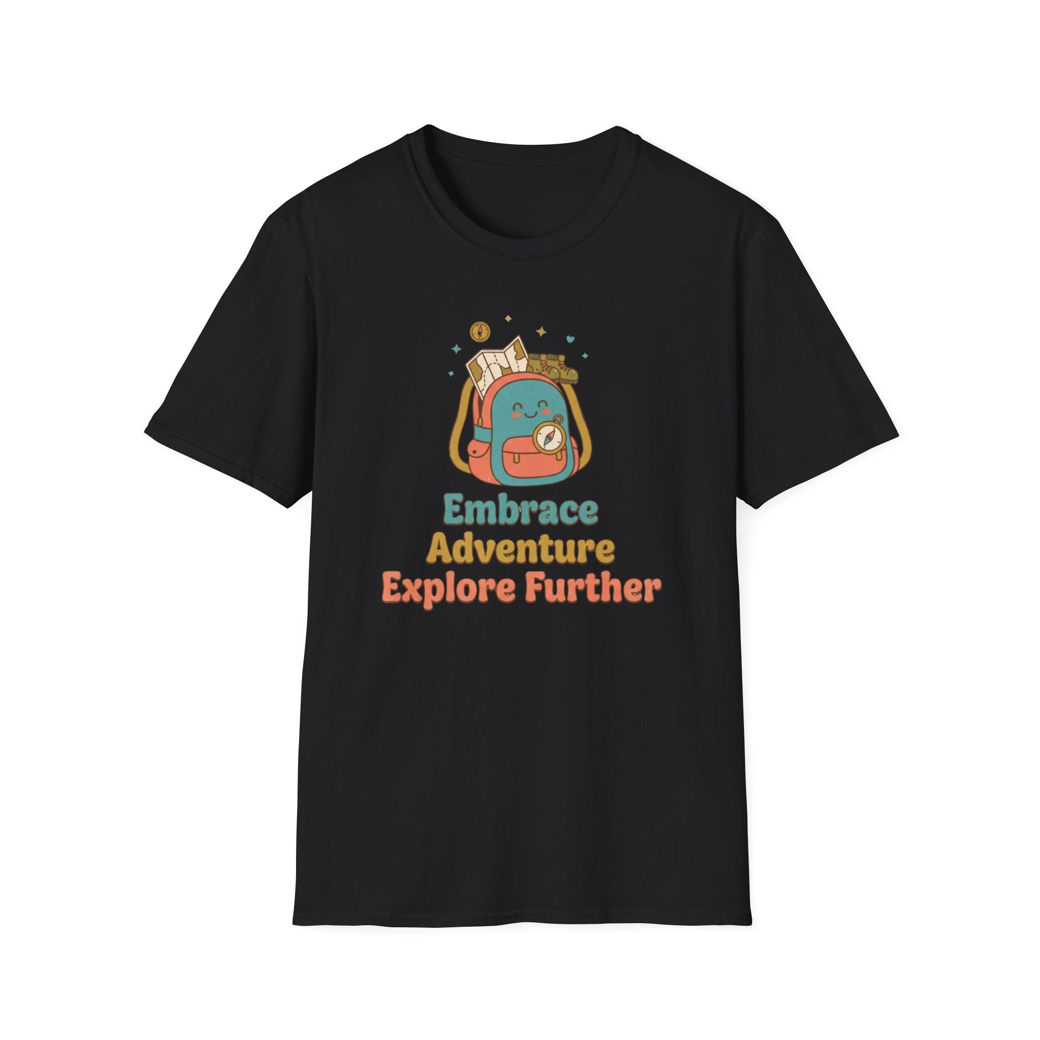 Embrace Adventure Explore Further T-Shirt — Compass Backpack (89)