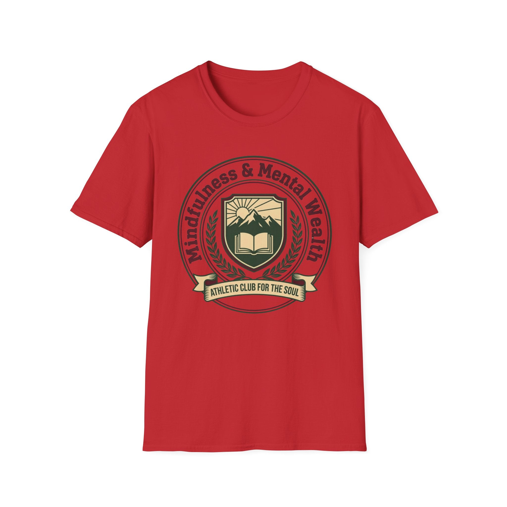 Mindfulness Mental Wealth T-Shirt — Crest Sun Mountain & Book (8)