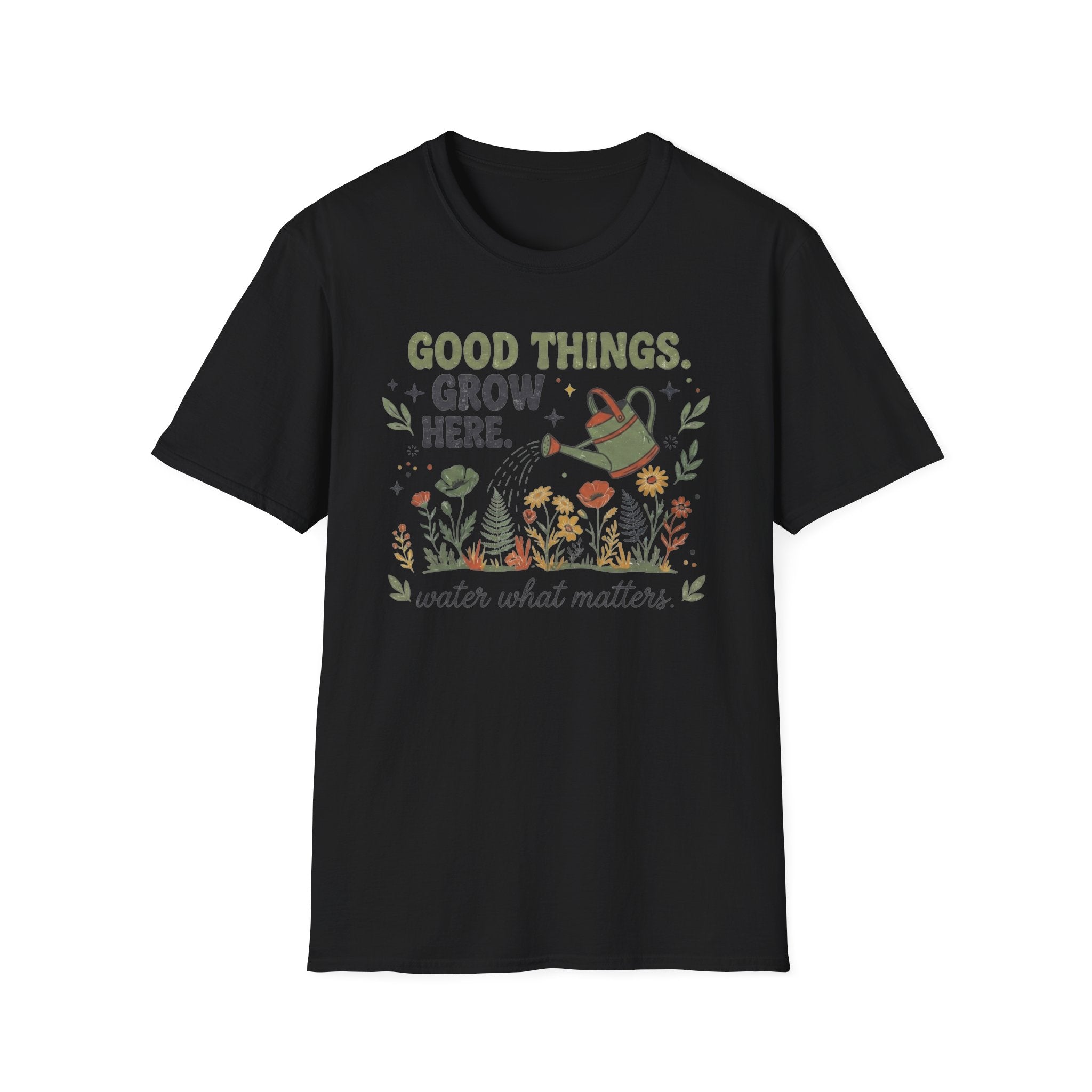 Good Things Grow Here T-Shirt — Watering Can Flowers (36)