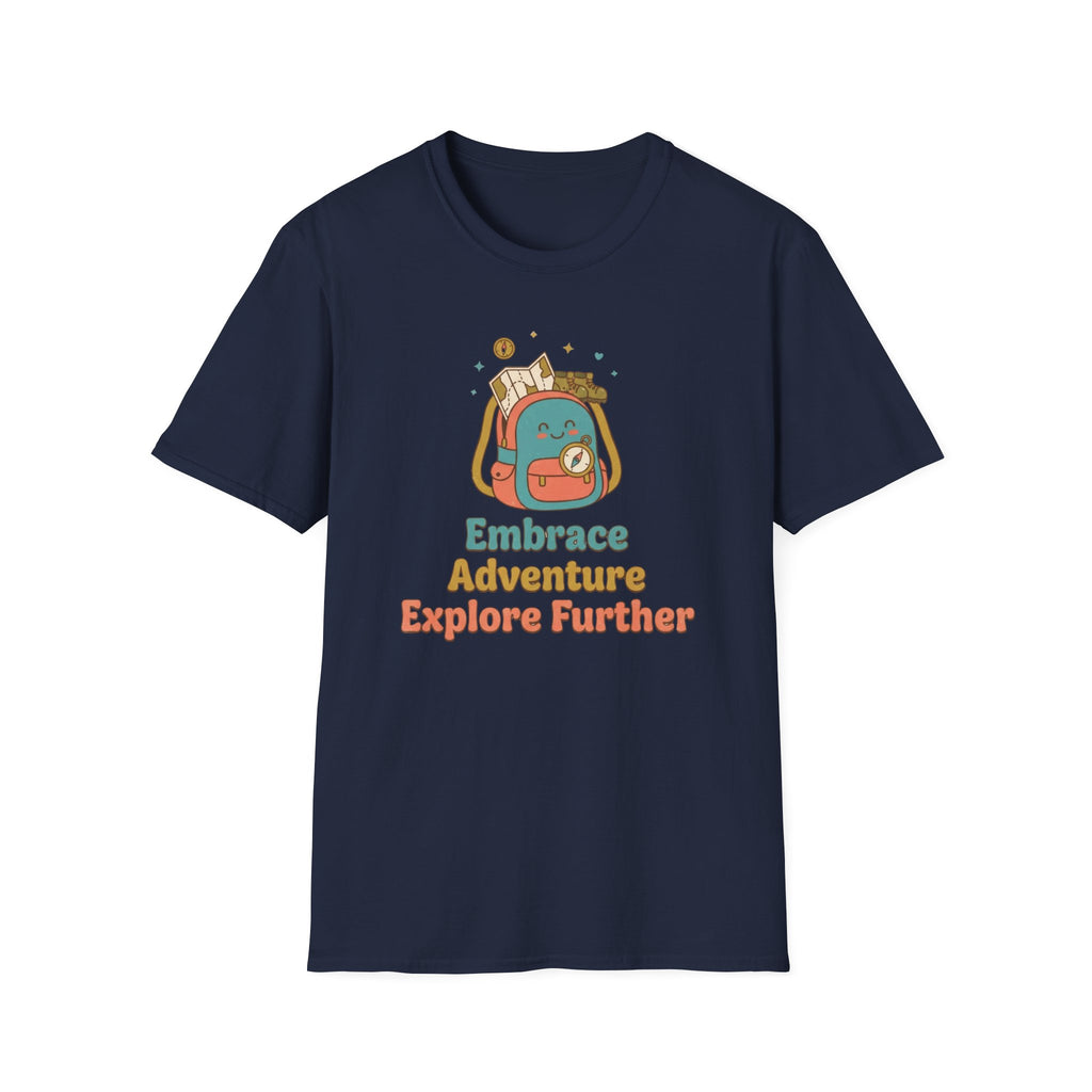 Embrace Adventure Explore Further T-Shirt — Compass Backpack (89)