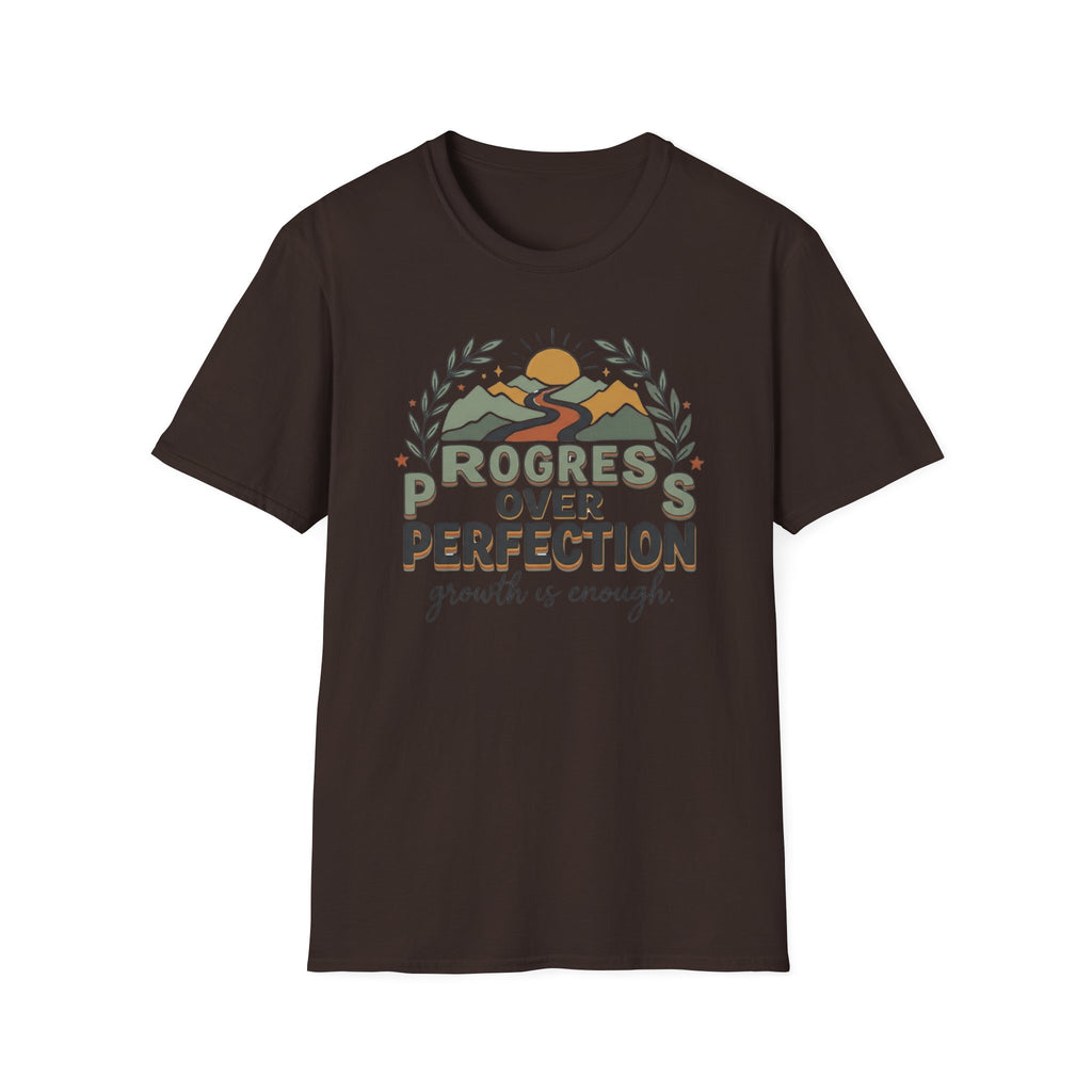 Progress Over Perfection T-Shirt — Road Mountain & Sun (31)