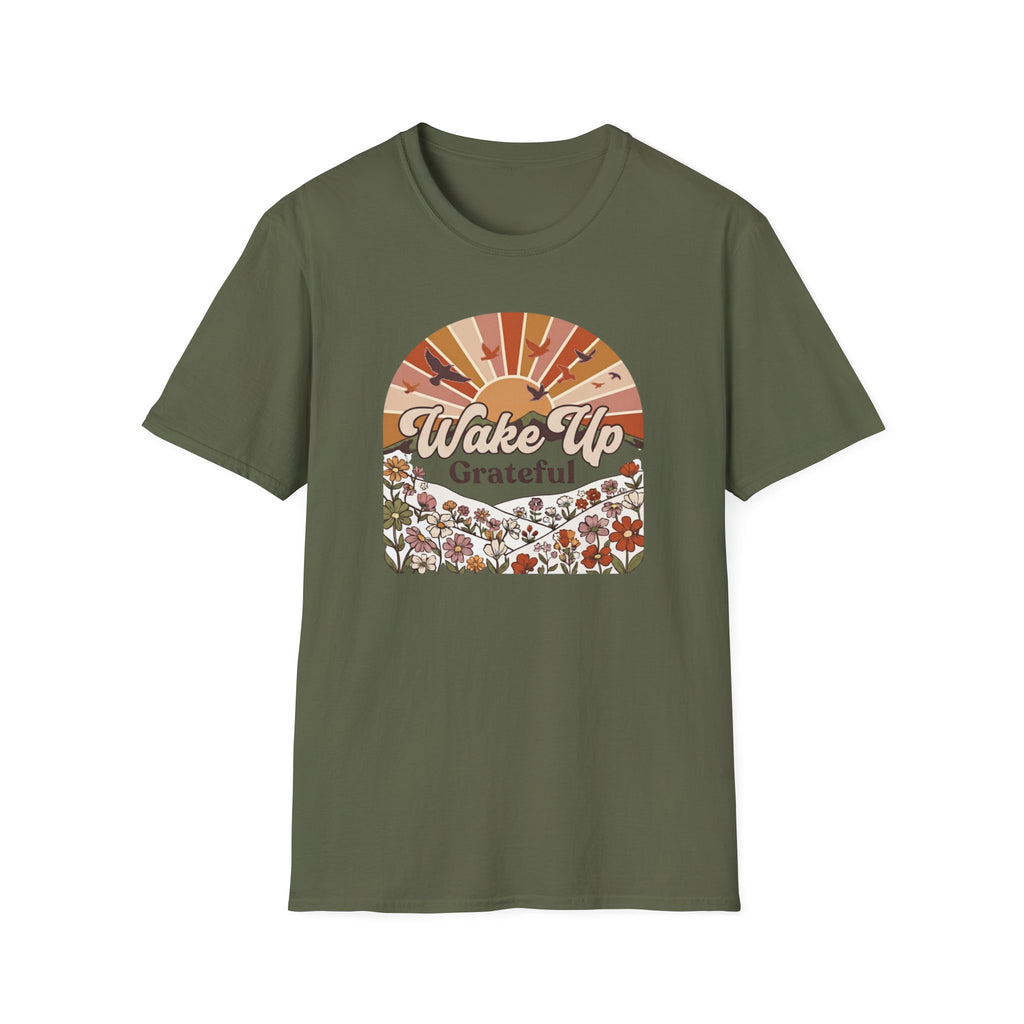 Wake Up Grateful T-Shirt — Birds Sun Flower (83)