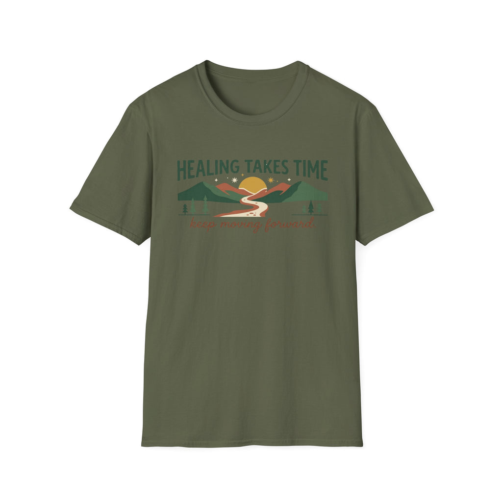 Healing Takes Time T-Shirt — Road Mountain & Sun (31)