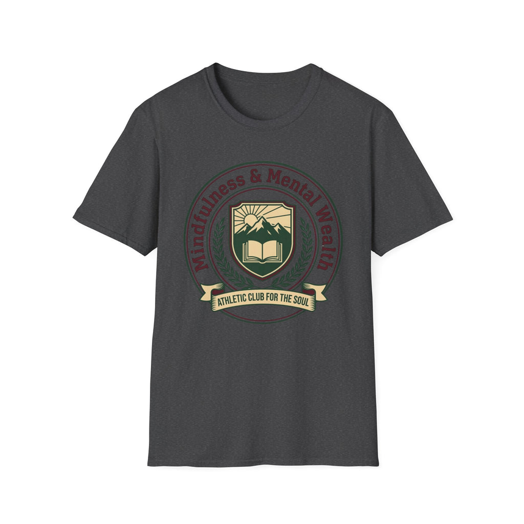 Mindfulness Mental Wealth T-Shirt — Crest Sun Mountain & Book (8)