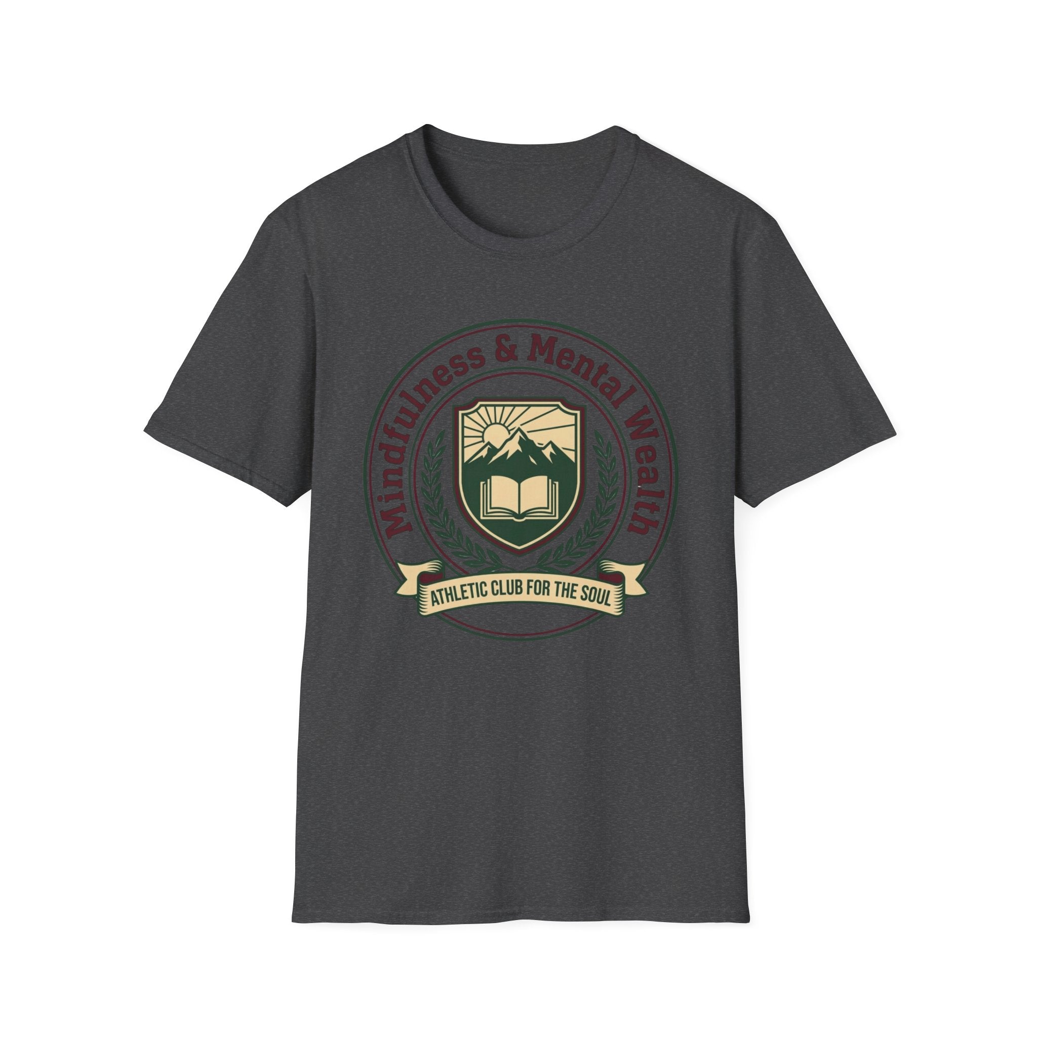 Mindfulness Mental Wealth T-Shirt — Crest Sun Mountain & Book (8)
