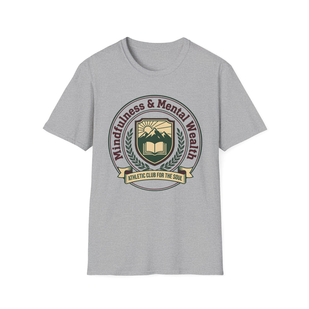 Mindfulness Mental Wealth T-Shirt — Crest Sun Mountain & Book (8)