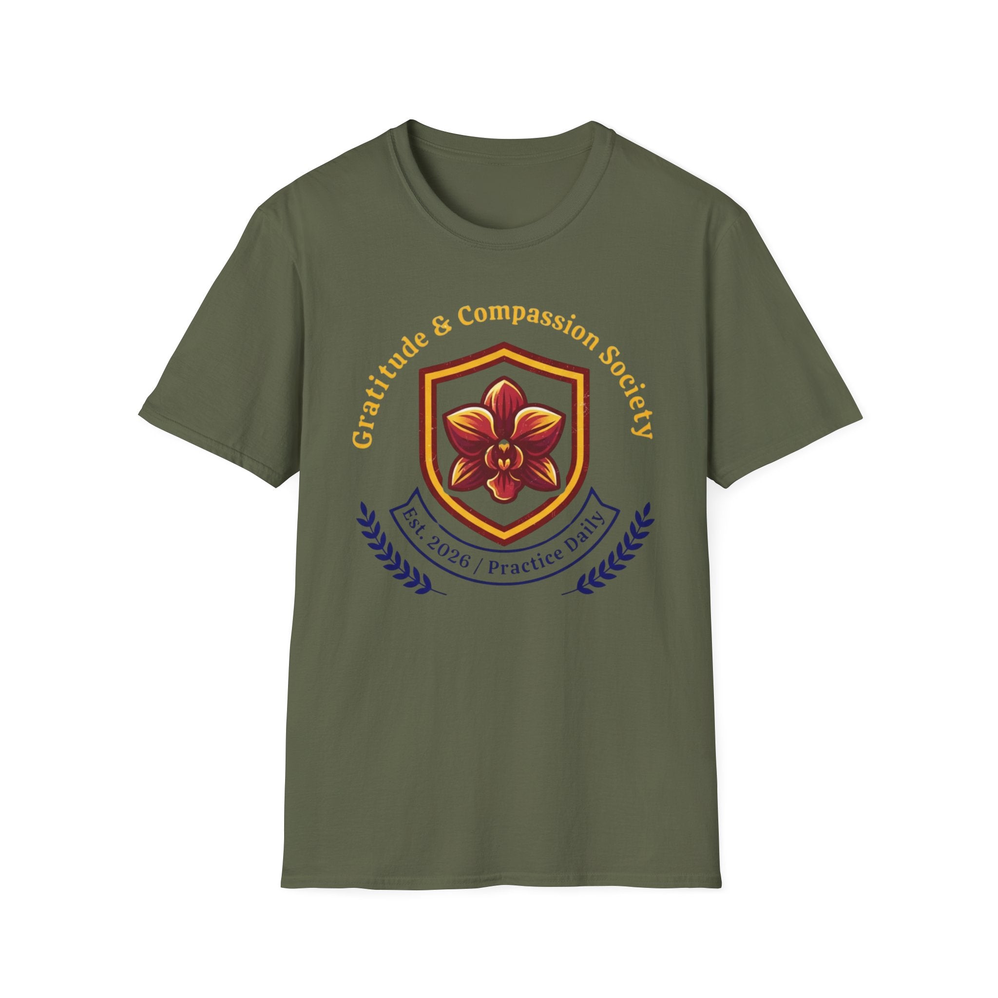 Gratitude & Compassion Society T-Shirt — Crest & Orchid (15)